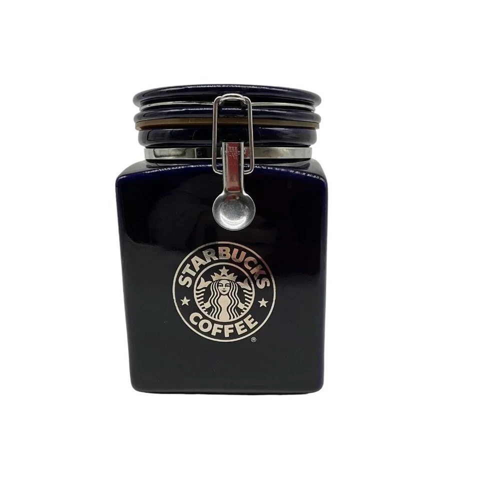 Starbucks Beehouse Cobalt Blue Coffee / Tea Canister With Silver Mermaid Logo